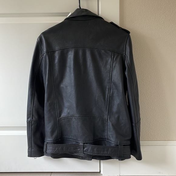 New Zara TRF oversized belted genuine leather jacket, black, small / medium - Picture 2 of 7